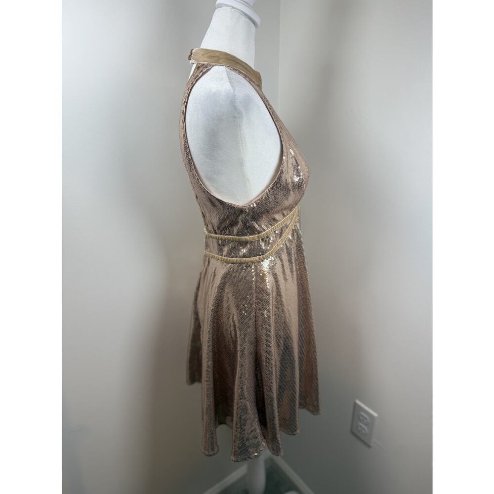 Free People Gold Sequin Sleeveless Dress Size 4 Party Lowcut Sparkle Boho - Picture 11 of 15